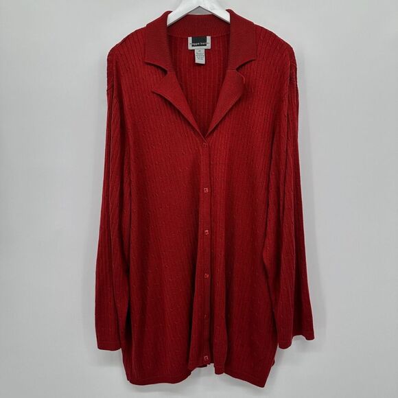 Maggie Barnes Tunic Cardigan Sweater Plus Size 4X‎ Red Stretch Knit Long Sleeve - Picture 1 of 10